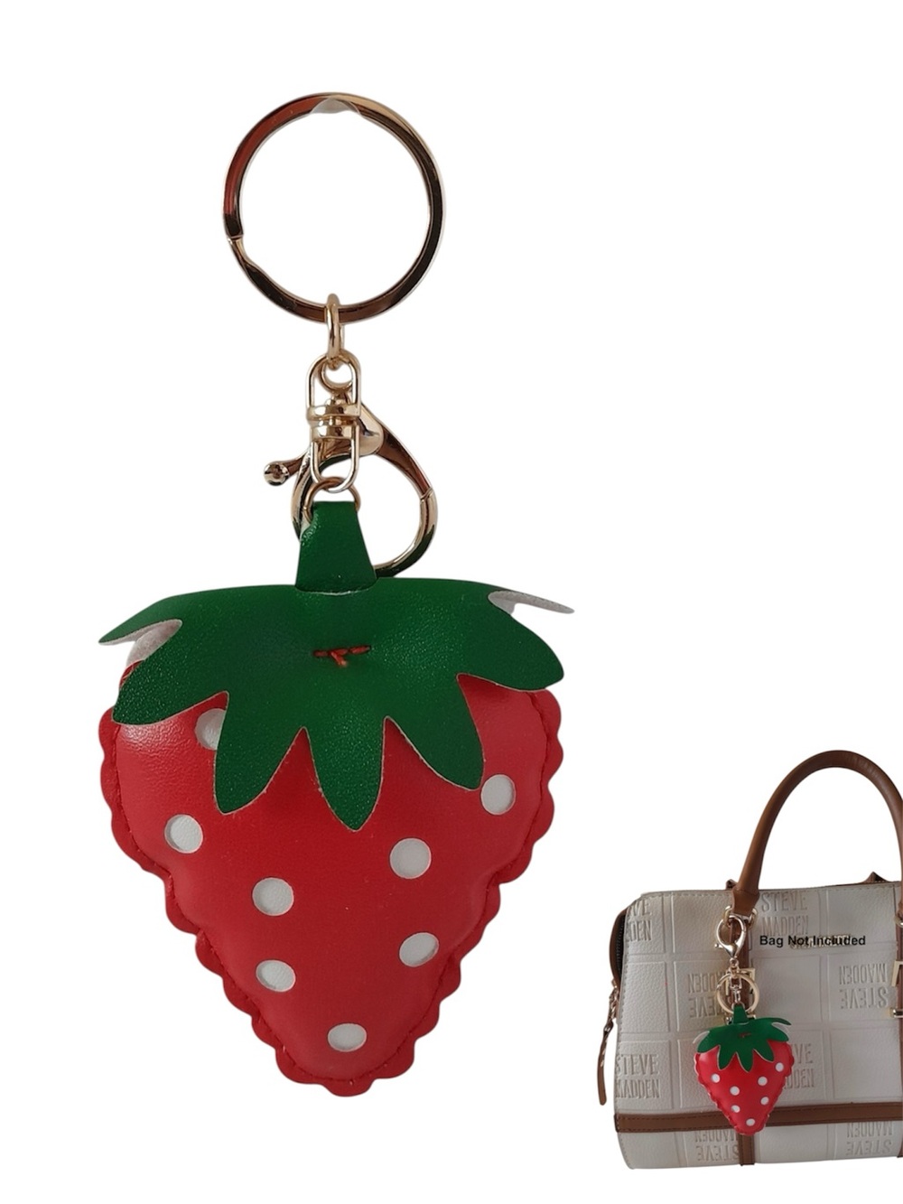 Strawberry Bag Charm Red Polka Dot Faux Leather Purse Keychain